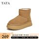 他她（TATA）厚底冬季雪地靴女防水加絨純色棉鞋短靴冬新DWBS1DD3 棕色 37