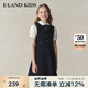 E·LAND KIDS童裝女童連衣裙25年夏季學(xué)院風(fēng)蝴蝶結(jié)拼色短袖裙 Navy藏青色/59 130cm 均碼