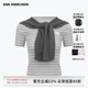 ANN ANDELMAN官方直營(yíng) 灰色條紋修身短款披肩兩件套橫條T短袖上衣 灰色 S