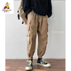 稻草人（MEXICAN）春夏工裝褲多口袋男士休閑長褲寬松純棉男款夏大碼松緊腰直筒褲子 卡其色[多袋褲]束口 3XL 號150斤-170斤