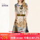 迪菲麗格時尚V領(lǐng)印花連衣裙2024女新款夏季氣質(zhì)系帶顯瘦中長裙子 圖片色 M