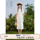紫涵（ZIHAN）紫涵白色短袖連衣裙女夏季森系設(shè)計(jì)感翻領(lǐng)系帶收腰中長(zhǎng)裙 米金 XL