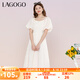 lagogo方領(lǐng)甜美法式中長裙女拉谷谷白色氣質(zhì)夏季新款淑女風(fēng)連衣裙 米白色(V2) M 160/38