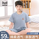 貓人（MiiOW）兒童睡衣男童女童中大童夏季薄款純棉空調(diào)服短袖家居服套裝 迷你熊淺藍 170 【推薦身高146-160cm】