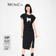 MO&Co.印花小飛袖高腰捏褶不規(guī)則開叉小眾氣質(zhì)連衣裙女摩安珂 黑色-第1批 M 165