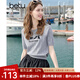 百圖betu女裝2025夏季新款毛針織衫圓領(lǐng)趣味萌寵短袖上衣女2505X03 灰色 M