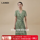 藍(lán)地[綠野仙蹤系列]LANDI元?dú)饩G碎花V領(lǐng)短袖茶歇連衣裙女2025夏新品 淺綠色 L