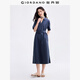 佐丹奴裙子女夏季純棉府綢通勤風(fēng)腰帶V字翻領(lǐng)連衣裙13465332