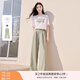 香影【黑科技涼感】綠色闊腿褲子女高腰2025夏裝新款松弛感拖地褲 套裝3 白色T恤+果綠褲子套裝 M 160/84A/95-110斤