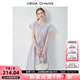 VEGA CHANG短袖連衣裙夏女2025新款松弛感度假風(fēng)褶皺設(shè)計(jì)感小個(gè)子收腰長(zhǎng)裙 丁香紫（含抽繩） M