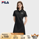 FILA 斐樂官方女裝針織連衣裙2025秋季新款時尚休閑防曬涼感POLO裙 正黑色-BK XL 175/92A/XL