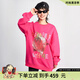 LALABOBO重工亮片草莓寬松衛(wèi)衣女裝春秋新款側(cè)開叉上衣百搭潮流RBDD-TS28 粉色 下擺兩側(cè)有開叉 S