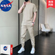NASA BASE夏天T恤套裝男潮流男士休閑運動套裝短袖t恤套裝男夏季衣服男夏裝 2201卡其(長褲+短袖) L (115-130斤)