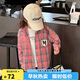 圖圖小象女童襯衫2025秋季新款寶寶復(fù)古格子襯衣兒童磨毛外套 粉色 140