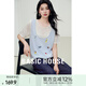 百家好（Basic House）Basic House/百家好卡通刺繡撞色上衣女夏季流行假兩件短袖針織衫 藍(lán)色 M