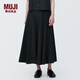 無印良品（MUJI）女式 涼感平紋 寬擺裙 長半身裙女夏季款裙子 純棉全棉 涼感物語 黑色 M (160/66A)