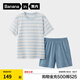 蕉內(nèi)（Bananain）王一博同款305H純棉睡衣男女士100%棉情侶家居服短袖短褲套裝夏季 【短褲款條紋-男】水晶藍(lán)橫條紋 XL