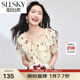 熙世界sllsky法式櫻桃印花雪紡衫夏2025新款雙層花邊領(lǐng)荷葉袖小衫上衣 杏底櫻桃 S