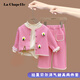 La Chapelle拉夏貝爾女童套裝春秋季新款粉色小花三件套小女孩甜 粉色三件套 120 建議身高111cm-120cm