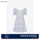 詩(shī)凡黎（'SEIFINI）【商場(chǎng)同款】詩(shī)凡黎方領(lǐng)碎花連衣裙2024秋新款中長(zhǎng)裙女3F7191591 灰藍(lán) M 160/84A