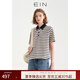 EIN言海魂條紋撞色POLO領(lǐng)文藝休閑寬松短袖T恤上衣女2025夏季新款 墨藍(lán) M