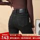 百圖betu女裝冬季新款牛仔褲高腰直筒褲加絨九分褲褲子女2411X11 黑色 L
