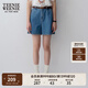Teenie Weenie小熊牛仔短褲女夏季韓版簡約休閑松緊高腰時尚牛仔褲女 深藍(lán)色 M (165)