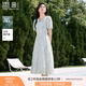 香影v領(lǐng)藍(lán)色泡泡袖連衣裙女2025夏季新款重工刺繡萊賽爾天絲裙子 航線藍(lán) M 160/84A/95-110斤