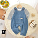 G·DUCK KIDS2025春上新嬰兒牛仔套裝春秋季哈衣新生兒爬服潮流寶寶衣服秋裝 單兜牛仔背帶褲套裝 90cm