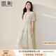 香影小清新碎花雪紡連衣裙女2025夏裝新款氣質(zhì)泡泡袖綠色印花裙子 淺綠 M 160/84A/95-110斤