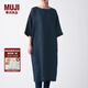 無印良品 MUJI 女式 法國亞麻水洗 七分袖連衣裙 412688 BCL06C1S 深藏青色 XL