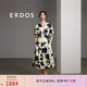 ERDOS 春夏絲棉府綢圍裹式剪影印花V領(lǐng)修身顯瘦減齡A字裙女連衣裙 奶昔白 XL 170/92A