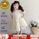 G.DUCKKIDS小黃鴨童裝女童夏季連衣裙2025新款兒童裙子洋氣泡泡袖菊花連衣裙 米色單件連衣裙 100 建議2~3歲（ 90-100cm）