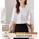 尚都比拉通勤氣質(zhì)木耳邊圓領(lǐng)T恤女夏季上衣設(shè)計感壓褶短袖雪紡衫 白色 L