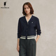POLOWALK女裝2025秋季新品女式長(cháng)袖針織衫通勤撞色設計感針織開(kāi)衫 藏青 L /165