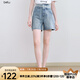 百圖betu女裝2025夏季新款牛仔褲蕾絲花邊雙腰頭設(shè)計(jì)短褲女2507X02 淺牛仔藍(lán) L