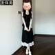 圣保美赫本風(fēng)假兩件連衣裙女春秋季2025新款法式氣質(zhì)高級顯瘦a字長(cháng)裙子 黑色 S 碼