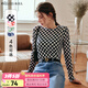 Olrain歐芮兒棋盤格t恤女秋裝女裝修身顯瘦時(shí)尚設(shè)計(jì)感打底皮膚衫女 棋盤格 M 160/84A