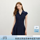 范思藍恩藏青色少女蓋袖連衣裙短裙女2025夏季收腰綁帶蝴蝶結2226 深藏青 M