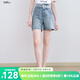 百圖betu女裝2025夏季新款牛仔褲蕾絲花邊雙腰頭設(shè)計短褲女2507X02 淺牛仔藍(lán) L