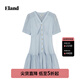ELAND衣戀連衣裙女泡泡袖收腰荷葉邊裙子2024夏季新款 藍色(50)Blue L 170