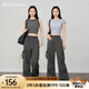 Olrain歐芮兒灰色美式休閑工裝褲女夏季2025新款復(fù)古運動高腰長褲 灰色 XL 170/76A/XL
