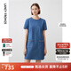 朗姿法式小香風(fēng)短袖修身圓領(lǐng)裙子女春新款高級(jí)感牛仔連衣裙 艦隊(duì)藍(lán)色 M