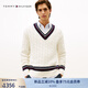 TOMMY HILFIGER25新款秋冬男裝羊毛混紡學(xué)院風(fēng)撞色V領(lǐng)絞花針織衫毛衣05625 白色YBI L （推薦：150-165斤）