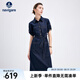 Navigare意大利小帆船女士短袖牛仔連衣裙25夏季新品純棉襯衫裙百搭長裙子 海軍藍(lán) L