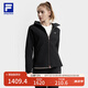 FILA 斐樂官方女裝梭織外套2025春新款健身運動基礎(chǔ)加絨連帽上衣 深黑-BK L (170) 88A