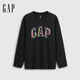 GAP男女裝2025秋季新款logo涂鴉印花純棉寬松長(cháng)袖T恤上衣787426 黑色 L (175/96A)亞洲尺碼【偏大,建議拍小一碼】