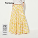 MO&Co.半身裙2025夏新品度假系列花卉印花松緊高腰A字蛋糕裙MBE2SKTT14 花黃色 L