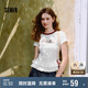 森馬（Semir）短袖T恤女印花撞色修身小眾2025夏季甜美荷葉邊上衣107425100098