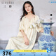 三彩【山有木兮】2024春季新款桑蠶絲提花連衣裙系帶新中式長裙 香檳色 L 165/88A